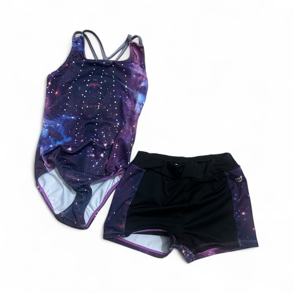 Galaxy Print Girls Gymnastics Leotard